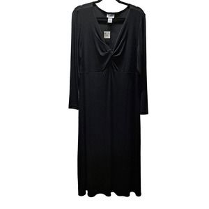 Chico's Travelers Classic Black Maxi Long Sleeve V-Neck Twist Stretch Dress XL